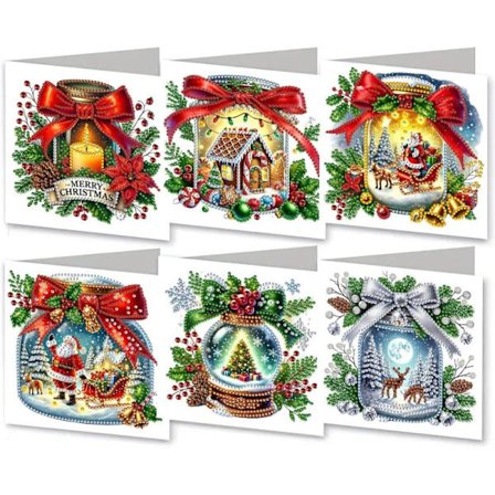 DIY Diamantmålning Julkort - 5D Kristallkort med Kuvert - 6 st, 15x30 cm