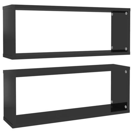 Vidaxl Vägghylla Kubformad 2 St Svart Högglans 60x15x23 Cm Spåns Svart