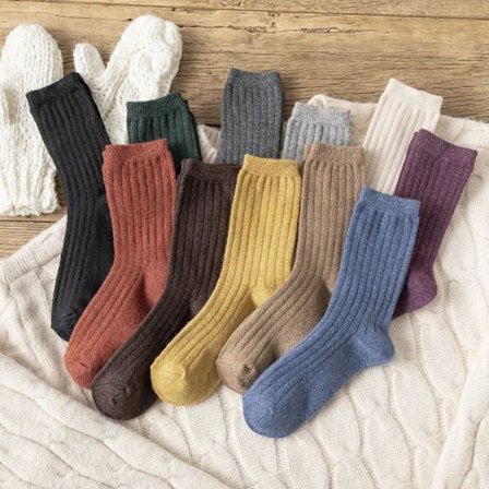 Winter Japanese Korea Socks Thicken Warm Merino Wool Classic Solid Colors Rib Socks Women High Quality Loose Crew Fashion
