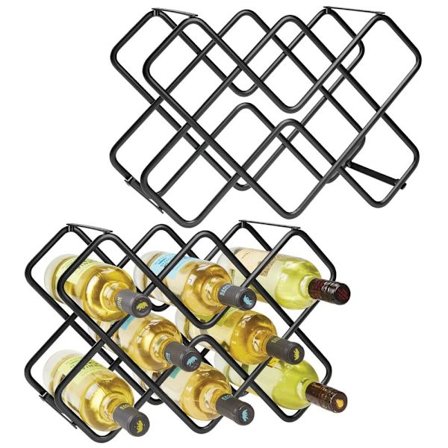 Sæt med 2 vin- og flaskeholdere - smuk vinreol med 3 niveauer lavet af metal til op til 16 flasker - fritstående hylde til vinflasker - sort