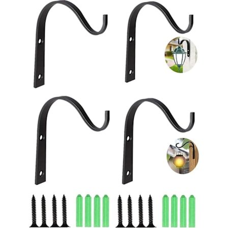 4 Veggkroker for Planter, Metall Smijern, Hengekurver, For Planter, Lanterner, Fuglematere, Vindklokker