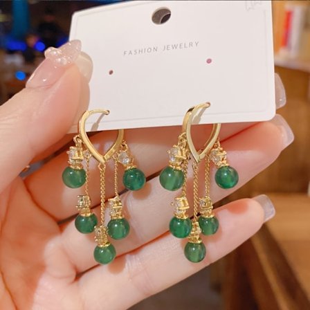 Smal smaragdopal-hängeörhängen med fransar, vintage smycken för kvinnor och flickor