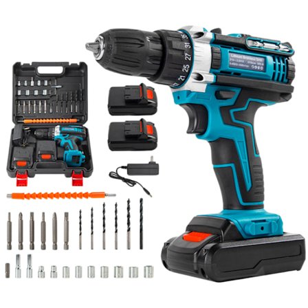 Akku bore-/skruemaskine med 2 batterier - 35+1NM - 21V Elektrisk slagboremaskine - 2 hastigheder - 25 tilbehør