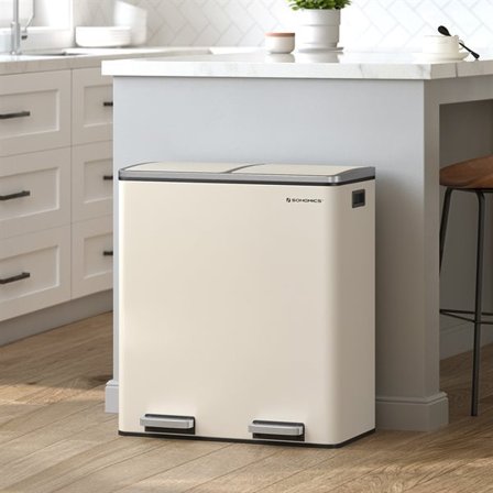 Pedalhink 2x30 L beige / soptunna med dubbla fack / kökssoptunna med soft close och pedal