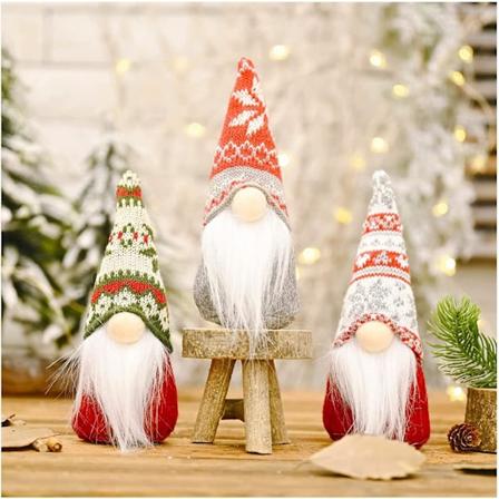 Julegnomer plysjdekorasjoner 3-pakning, håndlaget skandinavisk juledekor, X'mas Gnomes hylleplate