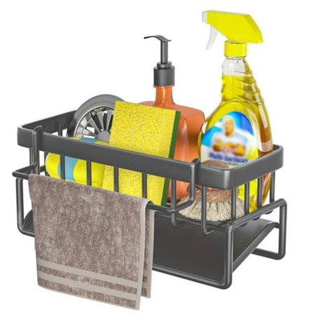 Oppvaskstativ for svamp – Rustfri holder for oppvaskbørste og svamp med avtakbar håndkleholder_TF_TF