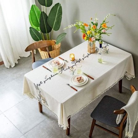 IC Blomster og bokstaver Broderte duker Frynser Bordduk Deksel for kjøkken, fest, ferie (Blomst A, 55"x79")