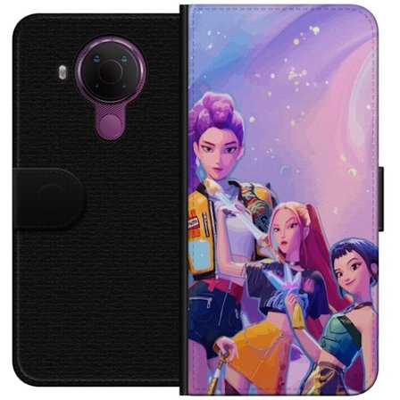 Kompatibelt Lommeboketui til Nokia 5.4 Futuristiske popdamer i neonfarger med magiske detaljer mot en drømmeaktig galaksebakgrunn