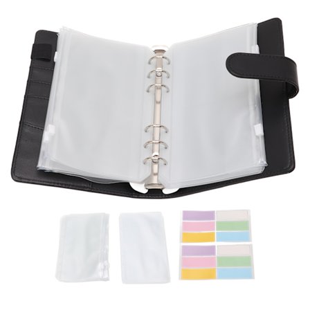 Svart A6 Budgetpärm PU Läder Blixtlåsväska Anteckningsbok