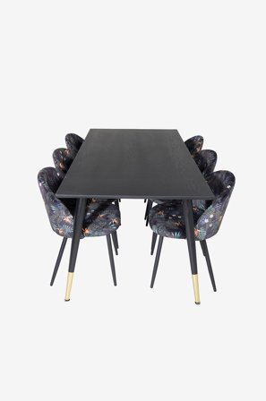 Venture Home - Spisegruppe Dipp med 6 spisebordsstole Velvet - Sort - Spisebordssæt 6 personer - Fra Homeroom