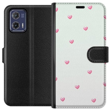 Kompatibel Tegnebogsetui til Motorola Motorola Moto G73 Minimalistisk mønster med lyserøde hjerter på en lysegrå baggrund, sødt og enkelt design