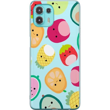 Kompatibel Mobilcover til Motorola Edge 20 Lite Mønster af kawaii frugter som jordbær citron ananas og avocado på lyseblå baggrund