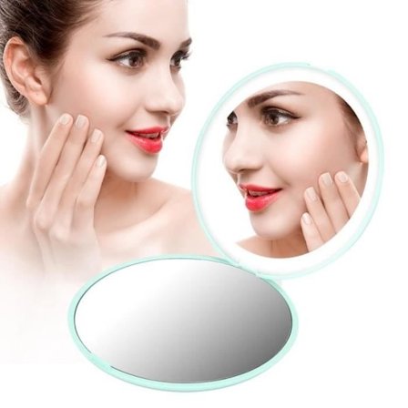 ARAMOX LED Spejl, Bærbart Foldbart Makeup Spejl Kosmetisk Værktøj, 10X Mini 12 LED (Grøn)