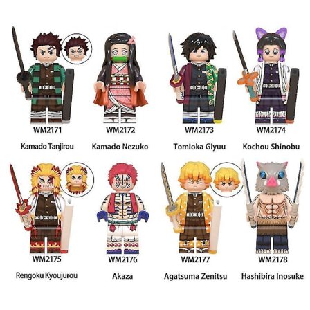 Set Of 8 Demon Slayer Figures Building Blocks 3-7cm