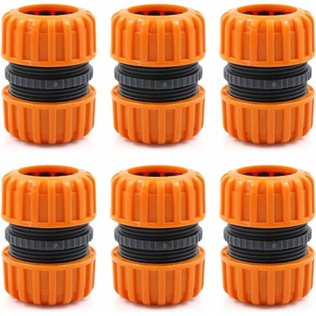 Hageslange reparasjonssett - 6 deler for tilkobling 19 mm (3/4"), for enkel og rask tilkobling eller reparasjon av slange uten verktøy, gul