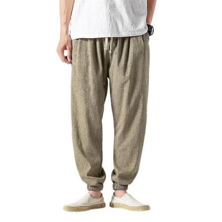 Lösa Casual I Bomullslinne För Män Khaki Xl
