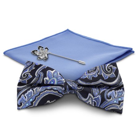 Set di accessori per abito color argento e blu per uomini - Set di papillon