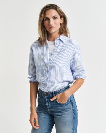 GANT Damen Regular Fit Leinenbluse mit Streifen (46)
