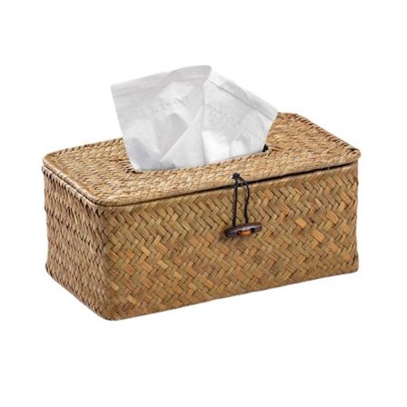 Rektangulær servietdispenser i flettet siv, til familie, kontor, tablet (naturlig)
