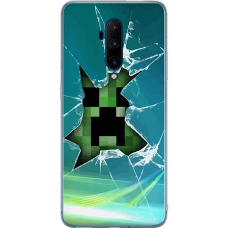 Kompatibelt Mobilskal till OnePlus OnePlus 7T Pro Minecraft Creeper genom krossat glas med dramatisk explosionseffekt där ikoniska Creeper bryter ige