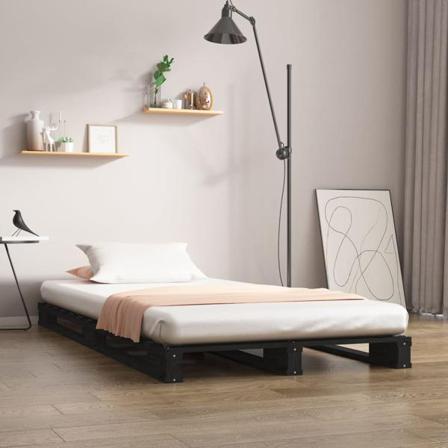 Vidaxl Sängram Svart 90x190 Cm Massiv Furu Svart
