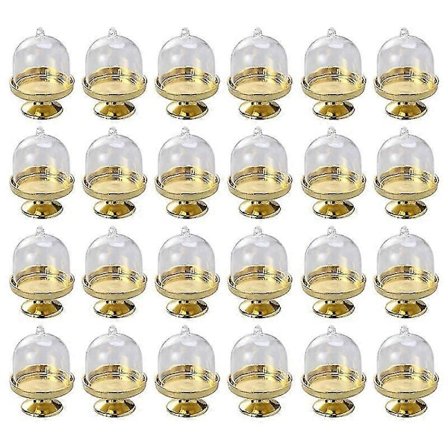 Gullfarget Mini Kakestativ - Mini Kakeform med Stativ og Kuppel, 24 Enkel Cupcake Stativ Mini Dessert