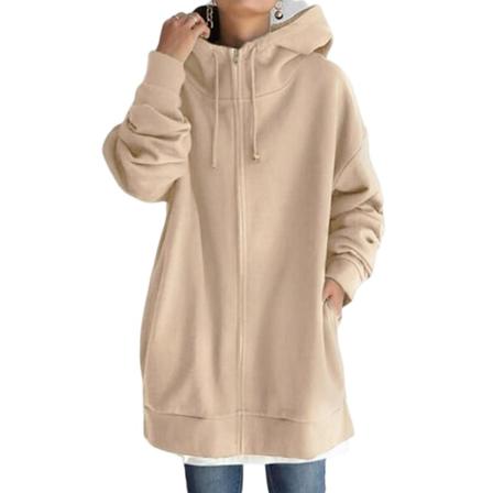 Höst- och vinterhoodie för kvinnor i hiphop-stil med öppen framsida och dragkedja för vardag, arbete och shopping Khaki 4XL