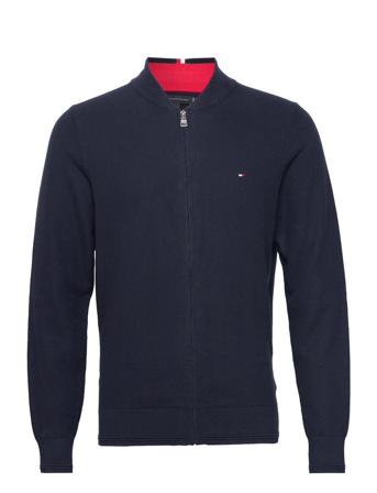Basket Weave Structure Baseball Knitwear Full Zip Jumpers Sininen Tommy Hilfiger