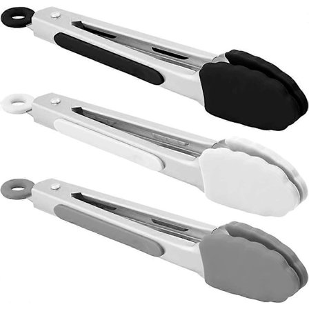 HandyTongs Pienet silikonipihdit 7 tuuman minitarjoilupihdit, 3 kpl:n setti (musta valkoinen harmaa)