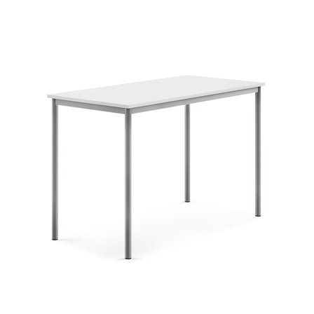 Desk SONITUS, 1400x700x900 mm, white high pressure laminate, alu grey