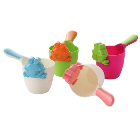 4-delt Badesæt til Børn - Tegneserie Frø Brusehoved & Aftagelig Skyllekop, Farverigt Badelegetøj til Vask af Babyhår