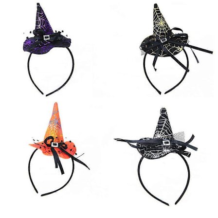 4 stk. Halloween-hatt for barn, mini spiss heksehatt, pannebånd, hårtilbehør, cosplay-festrekvisitter, dekorasjon