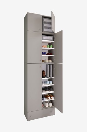 VCM - Vcm Skoskap Lona Xxl 9-delt hengslede dører - Med feste og skuff - Grå - Skoskap - Fra Homeroom