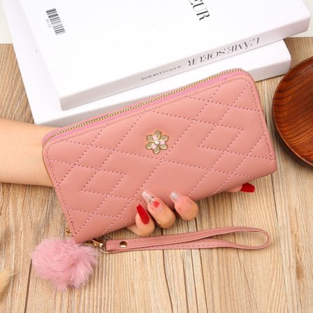 Myntveske med lang lommebok for kvinner MØRK ROSA