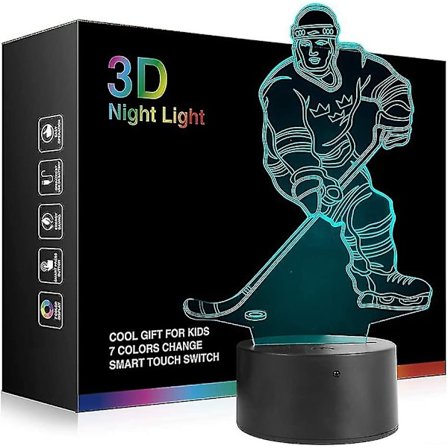 Nattlys for hockeyspiller, Hockey 3d lampebelysning for barn 7 LED fargeskiftende berøringstabell skrivebordslamper kule leker gaver Bir