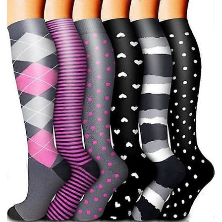 6 par kompresjonssokker for kvinner og menn, sirkulasjonsstøttesokker (gruppe 1)