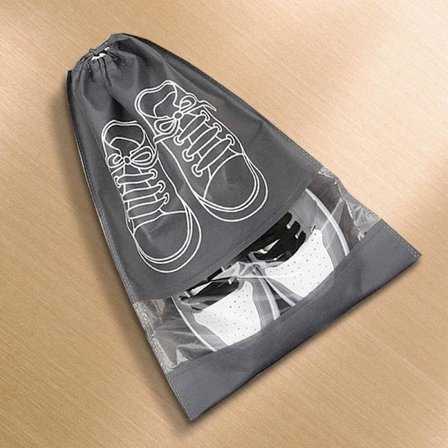 Store rejsesko poser (5-pak), støvtætte sko poser med snøre, med transparent vindue, unisex, grå, 44*32 cm, bærbar