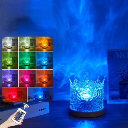 Crown Crystal Lamp Water Ripple Projector Night Light Touch