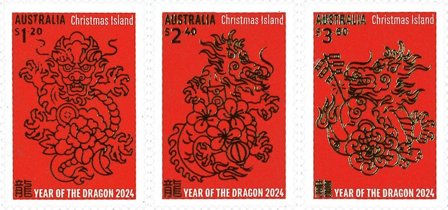 Christmas Island - Dragens år 2024 - Postfrisk sæt 3v