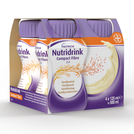 Nutridrink Compact Fibre Næringsdrikk, Vanilje, 4x125 ml