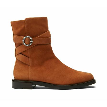 Stuart Weitzman Ryder Pearl Buckle Belted Bootie Brun, Dame Støvler, Størrelse: 36 1/2 EU
