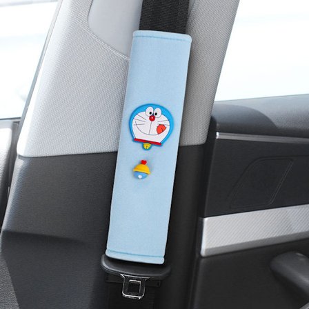 2-pack bilsäkerhetsbältesöverdrag i Doraemon-tecknad film, säkerhetsskydd för axlar, söt bildekoration (blå)