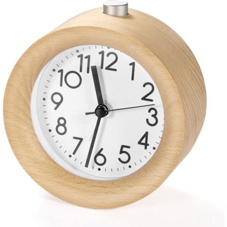 Tyst Analog Väckarklocka, Retro Träklocka med Klocka, Flik