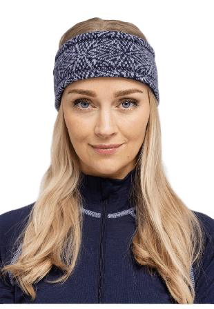 Dovre 100% Merinoull, Pannband Med Mönster, Grå Mössor & hattar Dam Blå ONESIZE
