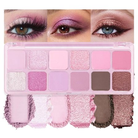 Øjenskyggepalette, 12 Farver Mat Shimmer Makeup Sæt, Højt Pigmenteret Langtidsholdbar Lilla Pink Øjenskygge til Fest & Aftenlook