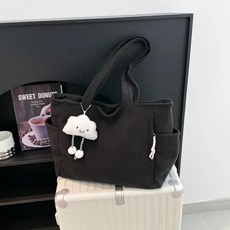 Manchesterväska med dragkedja - Lätt och rymlig axelväska, lämplig för dagligt bruk (Svart)