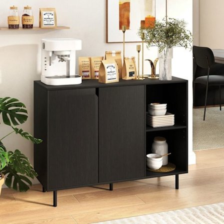 Buffé 106cm COSTWAY, 2 Dörrar, Justerbara Hyllor, Kipp-säkerhetskit, Kafébar Möbel för Matrum, Svart