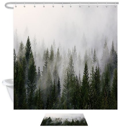 Misty Forest Bruseforhæng, Natur Bruseforhæng, Skov Bruseforhæng, Fantastisk Tåge Magisk Træ Badeforhæng til Badeværelse, Efterår Bruseforhæng