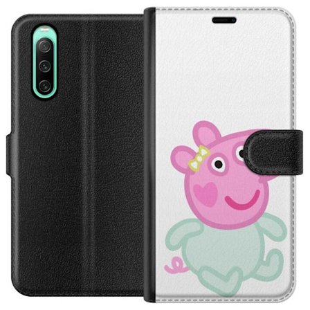 Yhteensopiva Lompakkokotelo Sony Xperia 10 IV Peppa Pig vauvahahmo pastelliväreissä, suloinen piirretty lasten kuvitus pehmeällä minimalistisella
