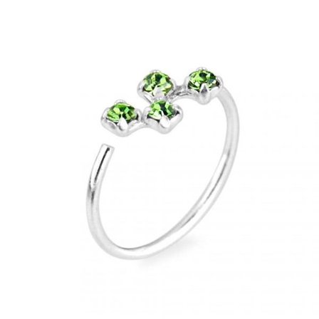 1 st. 8 mm Näspiercing ring i silver med 4 Peridot gröna CZ